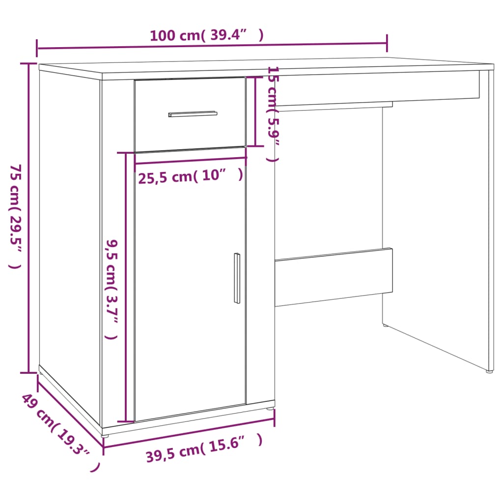 Radni stol bijeli 100 x 49 x 75 cm od konstruiranog drva