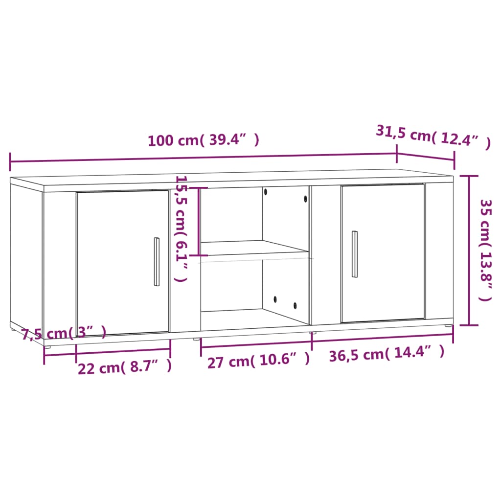 TV ormarić boja dimljenog hrasta 100 x 31,5 x 35 cm drveni