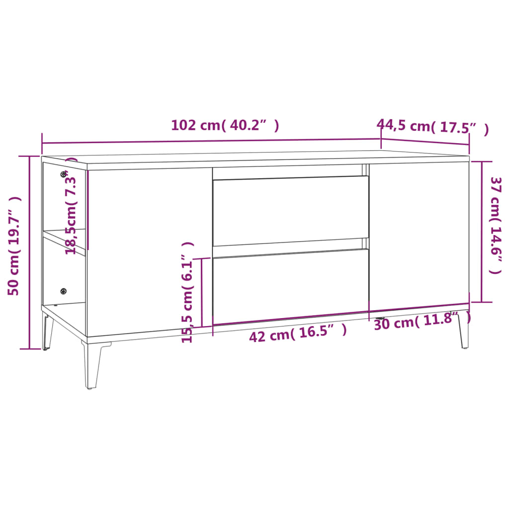 TV ormarić boja betona 102 x 44,5 x 50 cm od konstruiranog drva