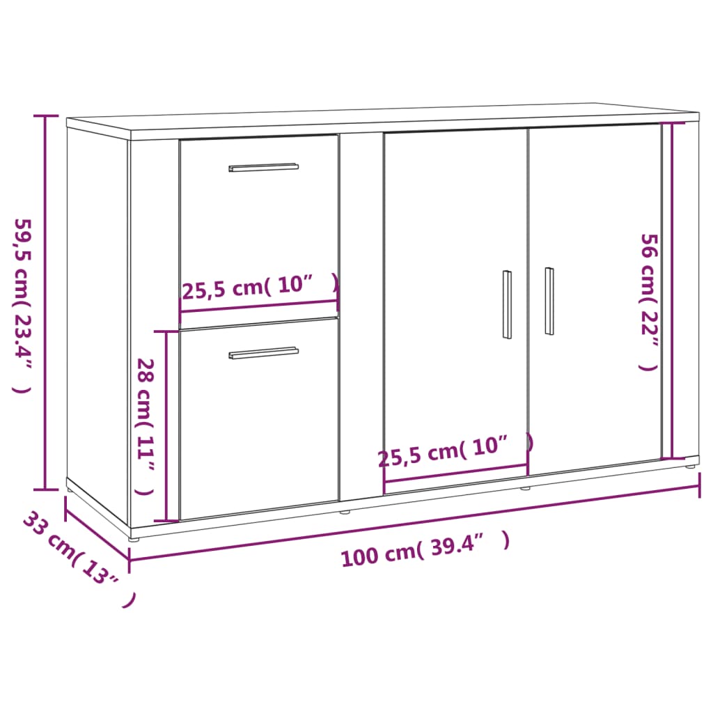 Komoda boja dimljenog hrasta 100x33x59,5 cm konstruirano drvo