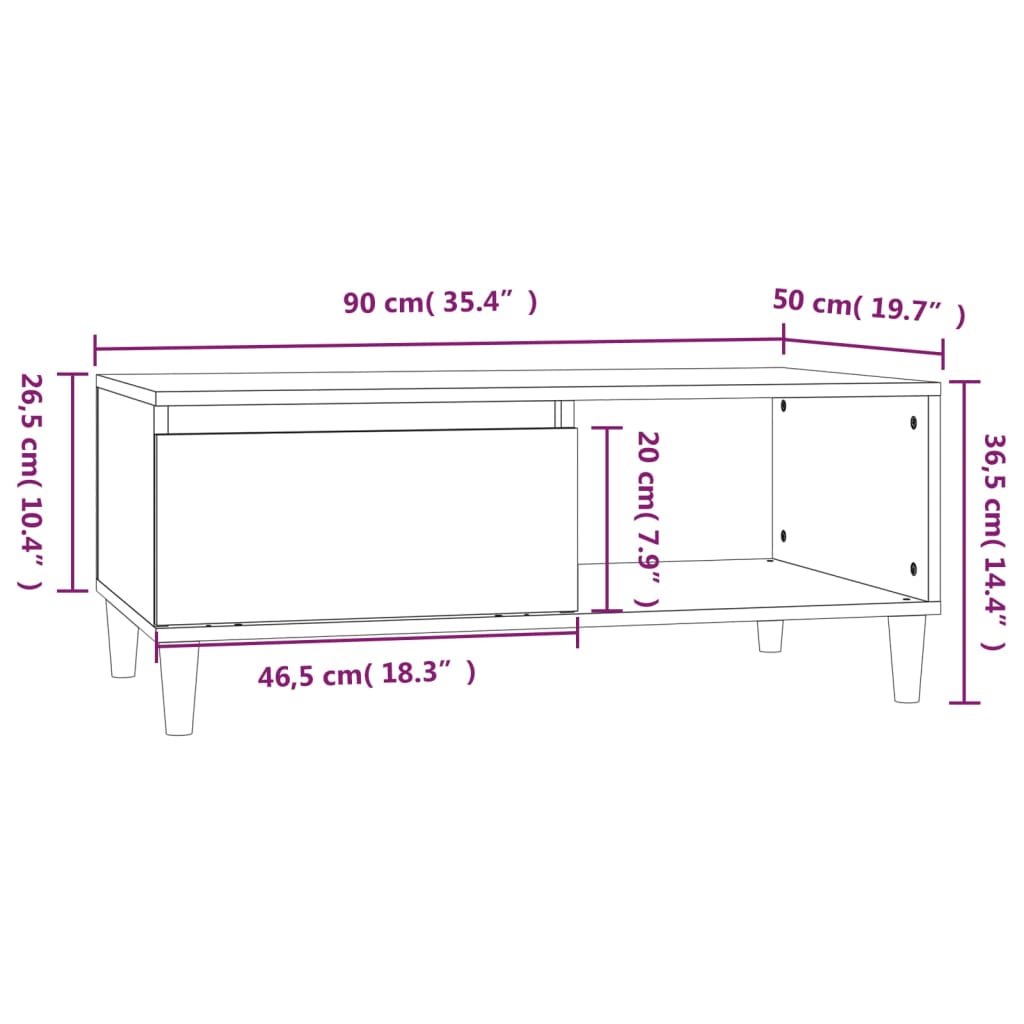 Stolić za kavu boja betona 90x50x36,5 cm konstruirano drvo
