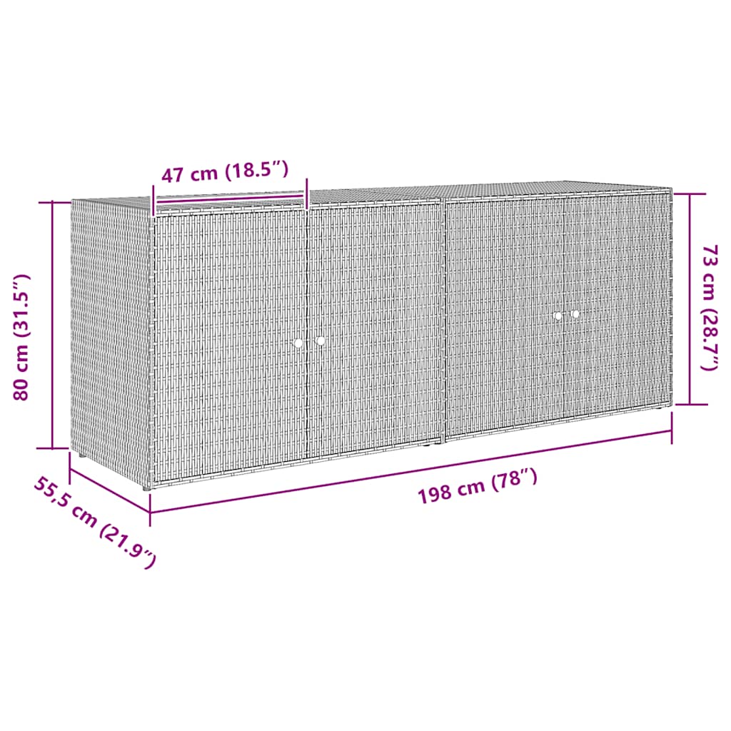 Vrtni ormarić za pohranu crni 198x55,5x80 cm poli ratan