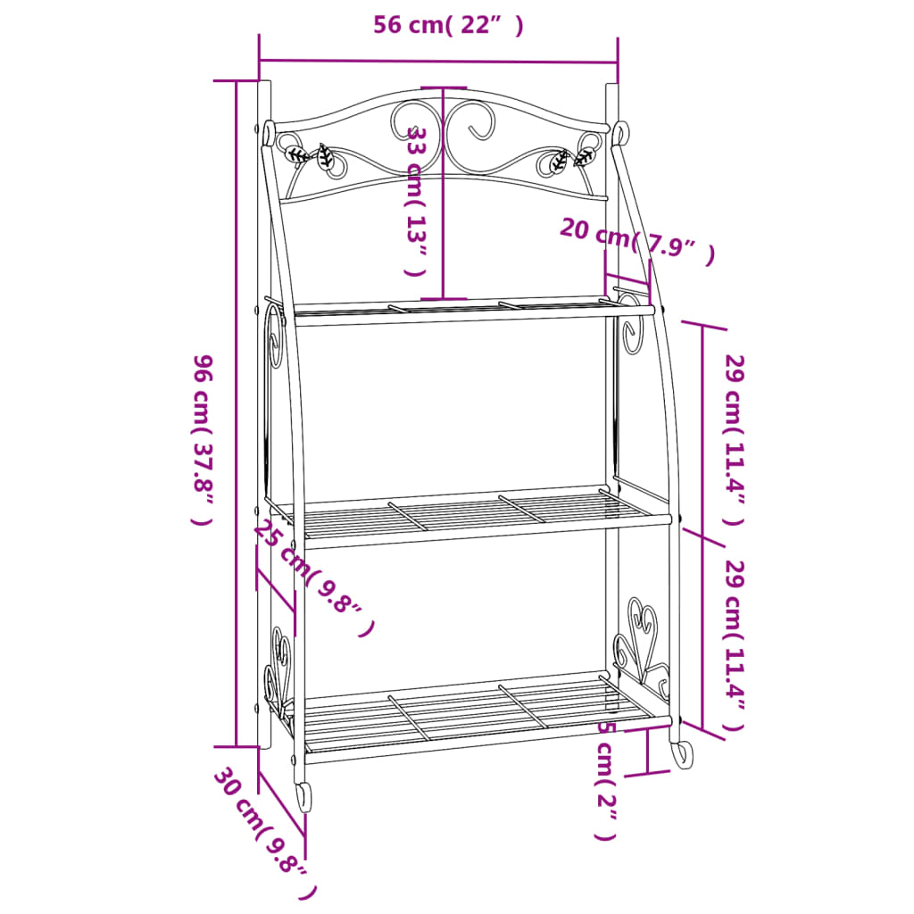 Stalak za cvijeće crni 56 x 30 x 96 cm čelični