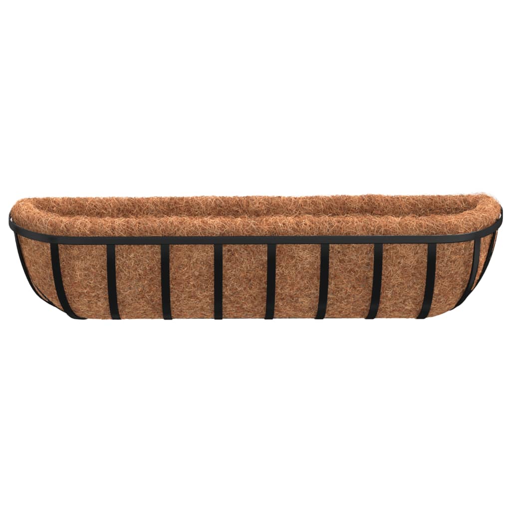 Zidna korita crna 2 kom obloge od kokosa 91x20x23 cm čelična