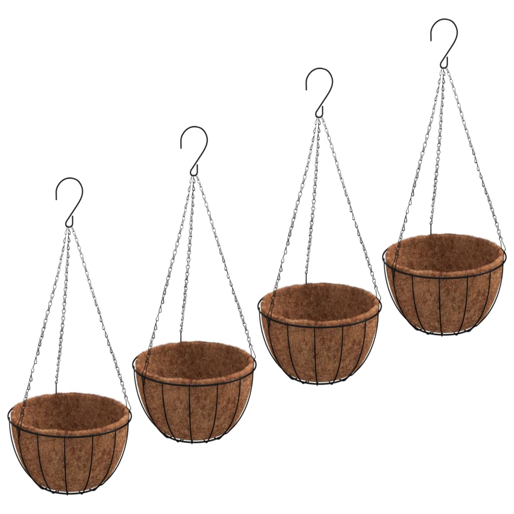 Viseće sadilice 4 kom s oblogama od kokosa crne Ø30x52 cm čelik