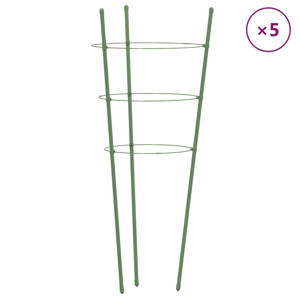 Kolci za vrtne biljke s 3 prstena 5 kom zeleni 45 cm čelični