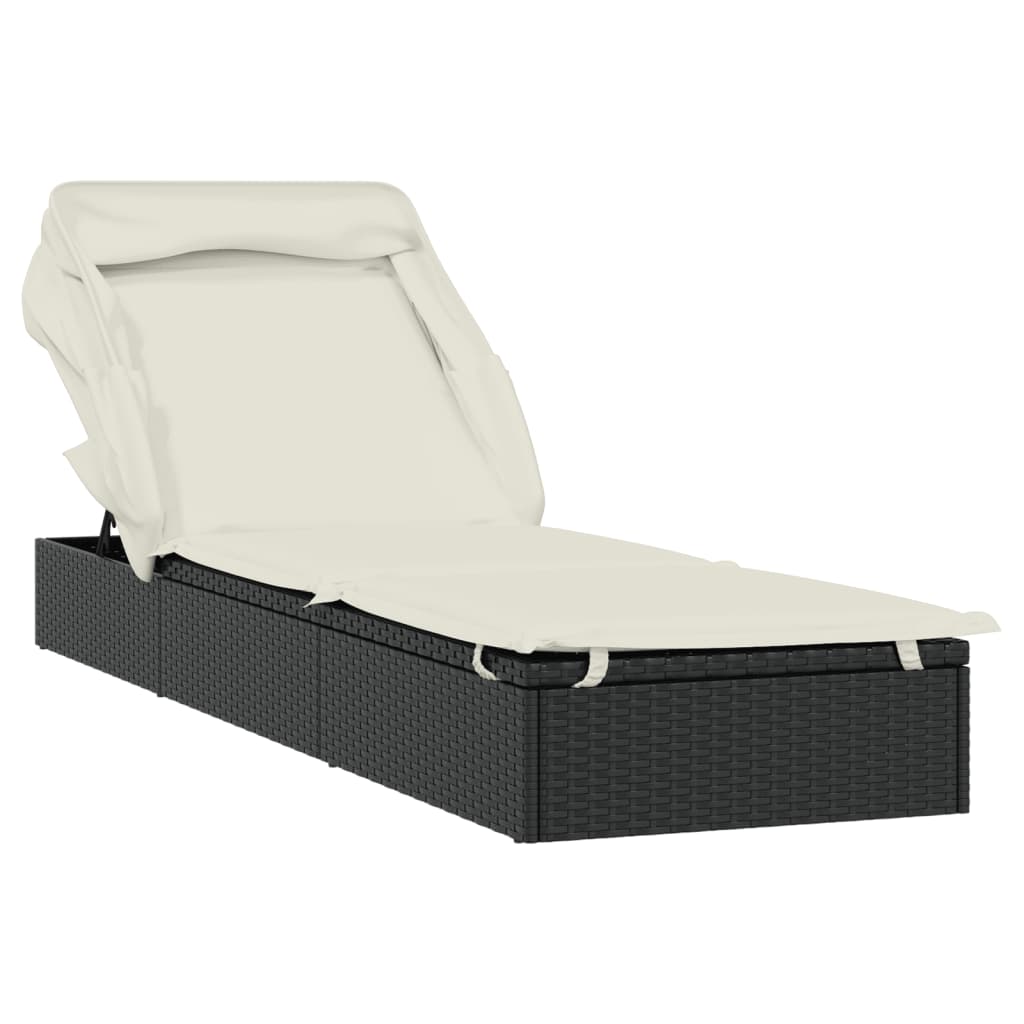 Ležaj za sunčanje sklopivi krov crni 213 x 63 x 97 cm poliratan