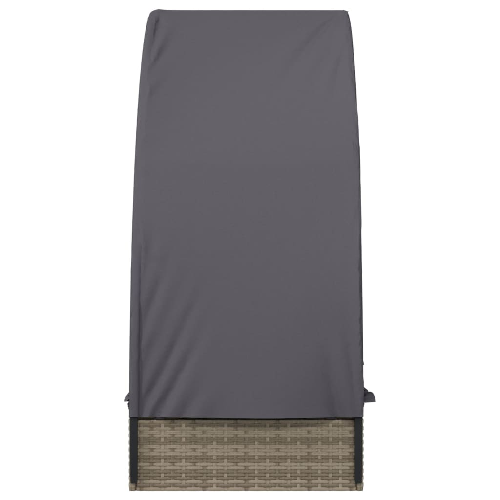 Ležaj za sunčanje s krovom sivi 211 x 57 x 140 cm poliratan