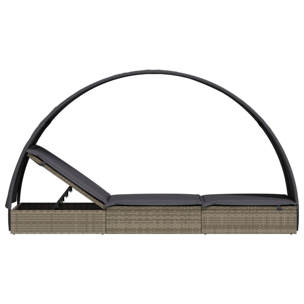 Ležaj za sunčanje s krovom sivi 211 x 57 x 140 cm poliratan