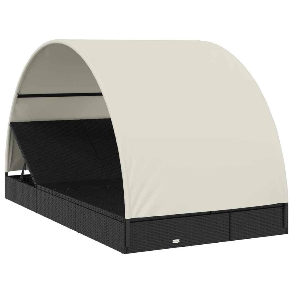 Ležaj za sunčanje za 2 osobe crni 211 x 112 x 140 cm poliratan
