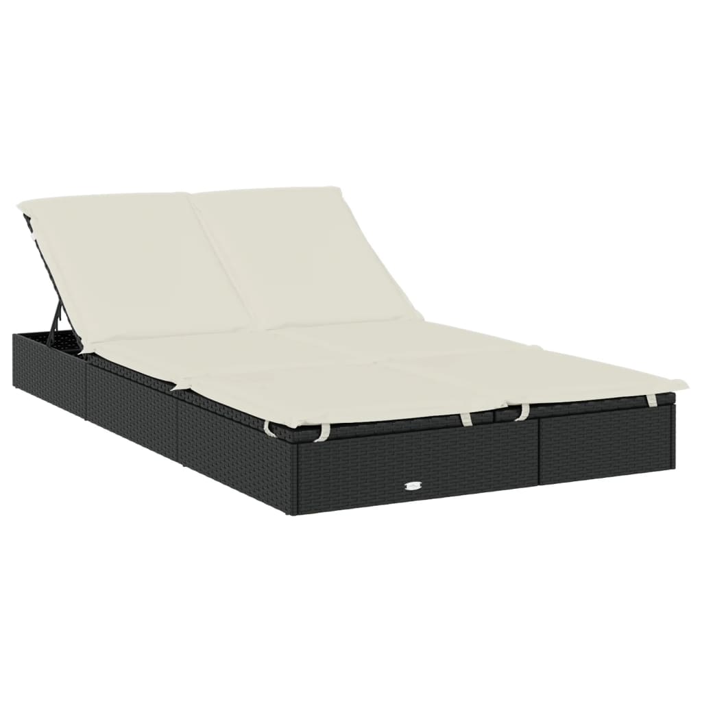 Ležaj za sunčanje za 2 osobe crni 211 x 112 x 140 cm poliratan