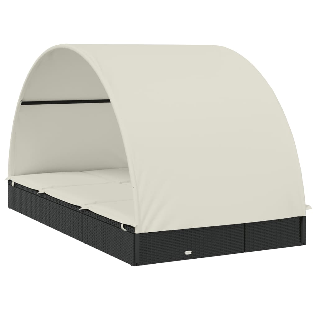 Ležaj za sunčanje za 2 osobe crni 211 x 112 x 140 cm poliratan