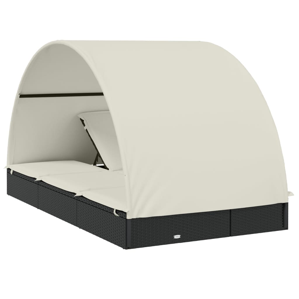 Ležaj za sunčanje za 2 osobe crni 211 x 112 x 140 cm poliratan