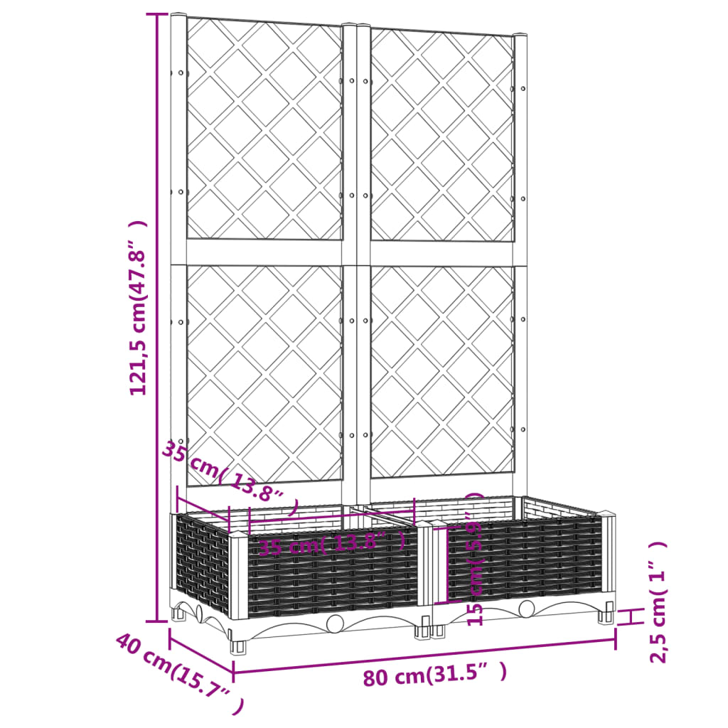 Vrtna sadilica s rešetkom svjetlosiva 80x40x121,5 cm PP