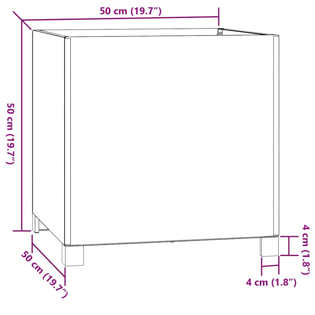 Sadilica s nogama boja hrđe 50 x 50 x 50 cm od čelika COR-TEN