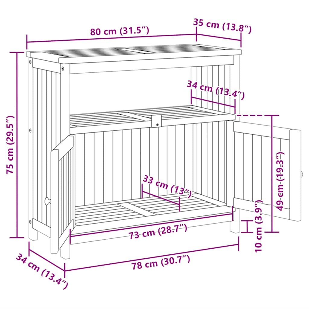 Konzolni vrtni stol 80 x 35 x 75 cm od masivnog drva bagrema