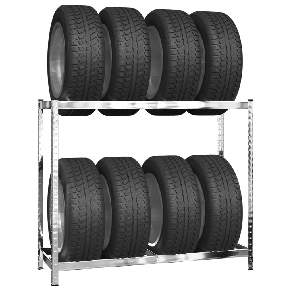 Stalci za gume s 2 razine 3 kom srebrni 110x40x110 cm čelični