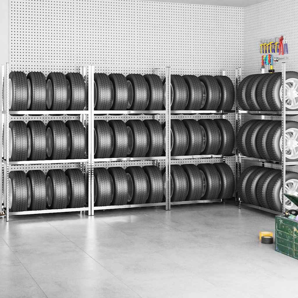 Stalci za gume s 3 razine 4 kom srebrni 110x40x200 cm čelični