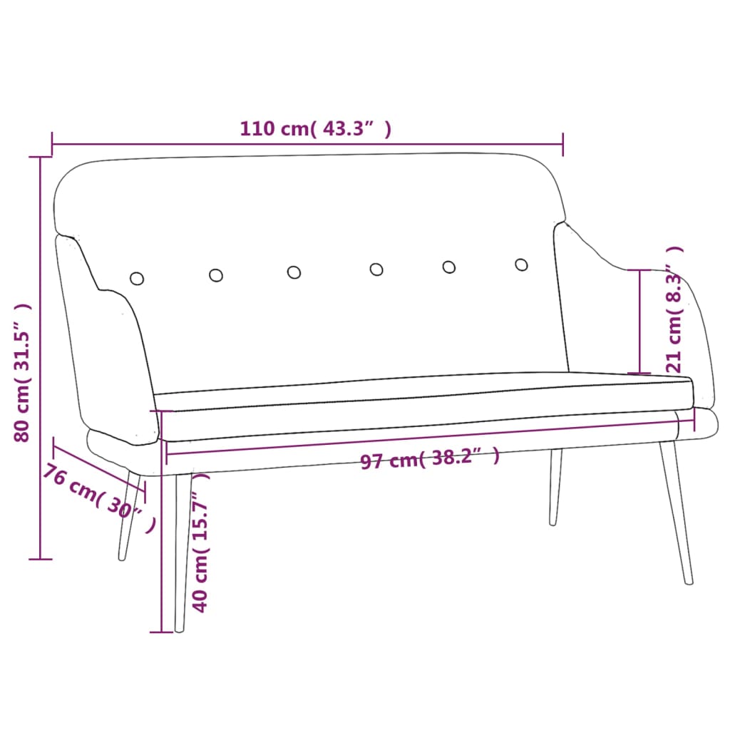 Klupa crvena boja vina 110 x 76 x 80 cm od tkanine