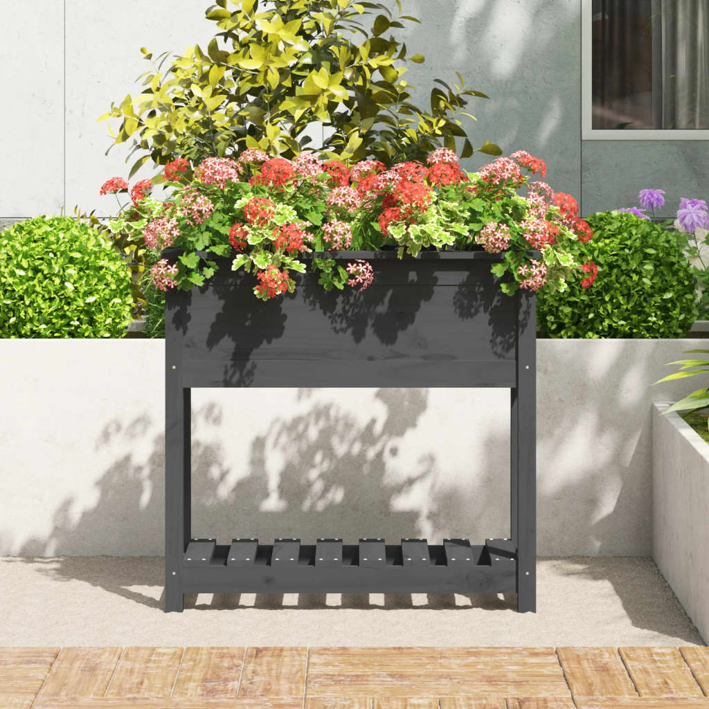 Sadilica s policom siva 82,5x34,5x81 cm od masivne borovine