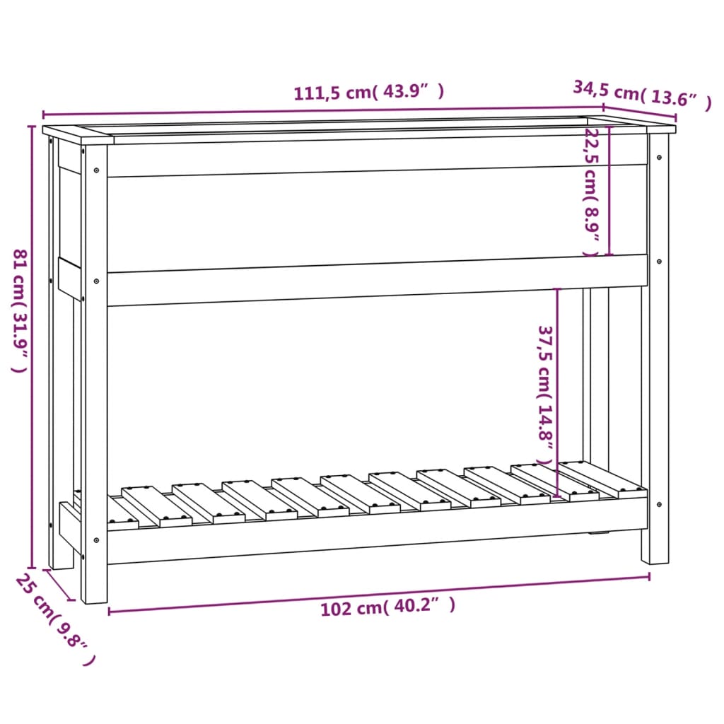 Sadilica s policom siva 111,5x34,5x81 cm od masivne borovine