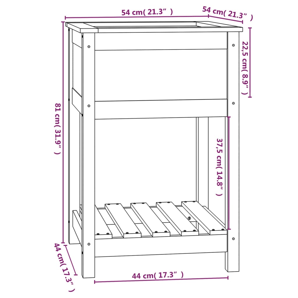 Sadilica s policom siva 54x54x81 cm od masivne borovine