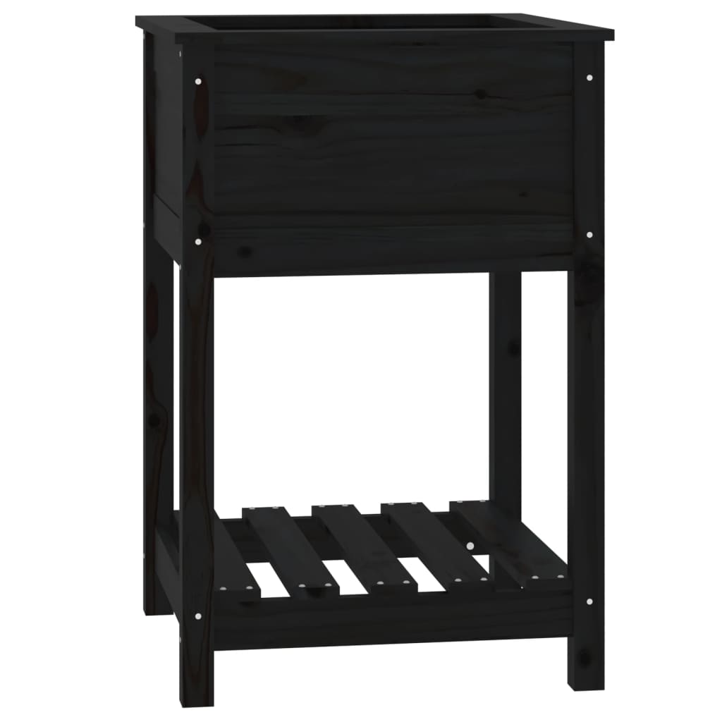 Sadilica s policom crna 54x54x81 cm od masivne borovine