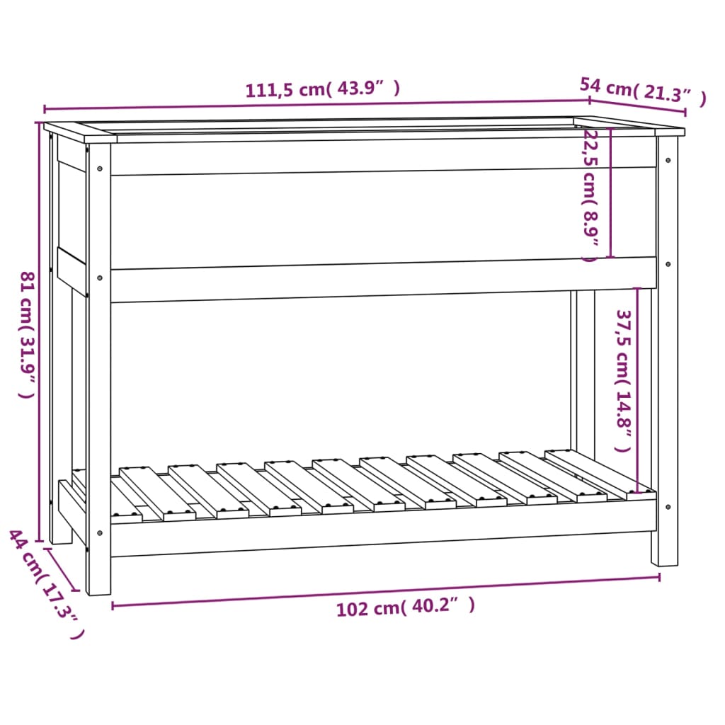 Sadilica s policom 111,5x54x81 cm od masivne borovine