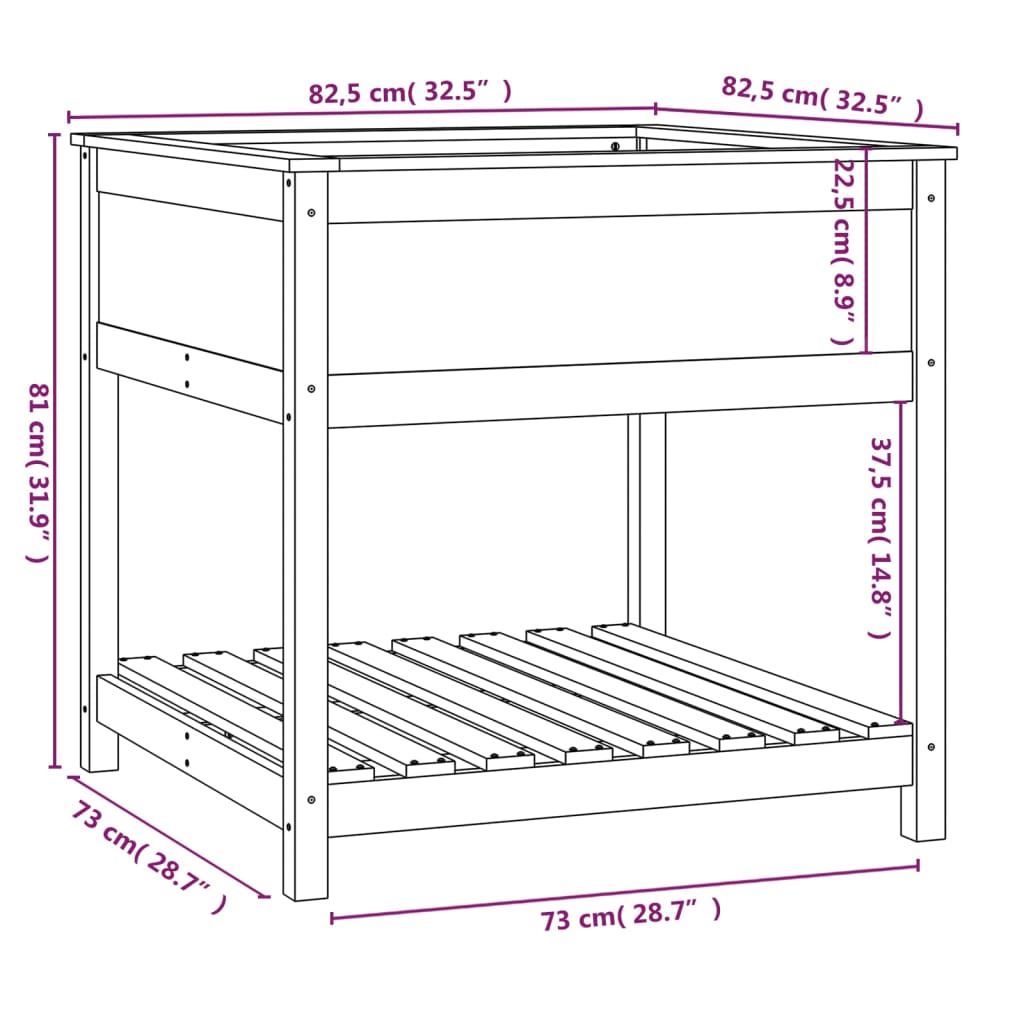 Sadilica s policom 82,5x82,5x81 cm od masivne borovine