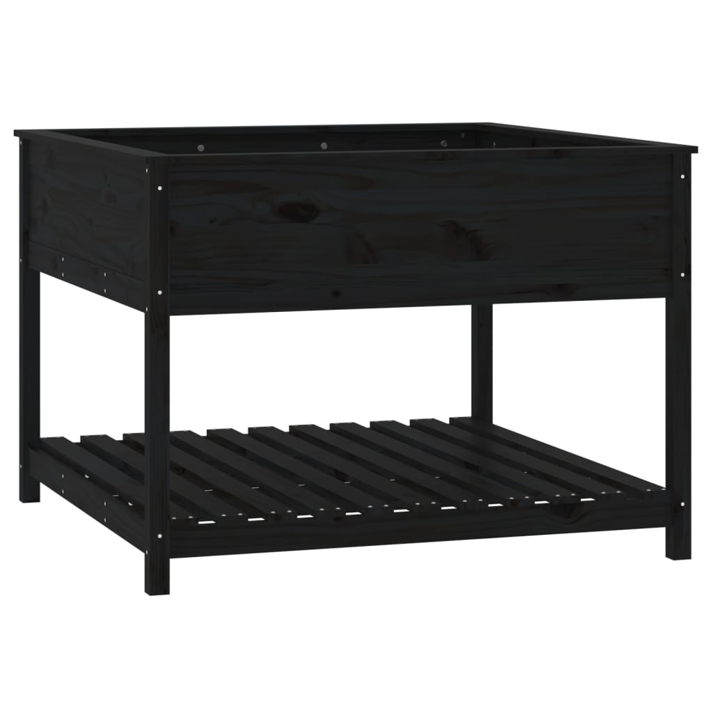 Sadilica s policom crna 111,5x111,5x81 cm od masivne borovine