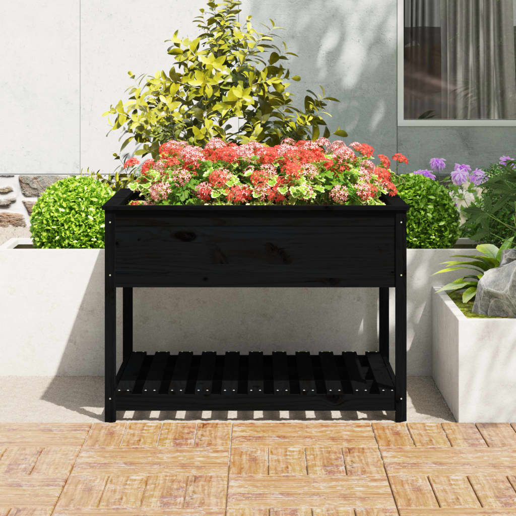 Sadilica s policom crna 111,5x111,5x81 cm od masivne borovine