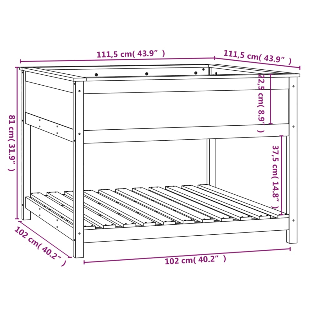 Sadilica s policom crna 111,5x111,5x81 cm od masivne borovine