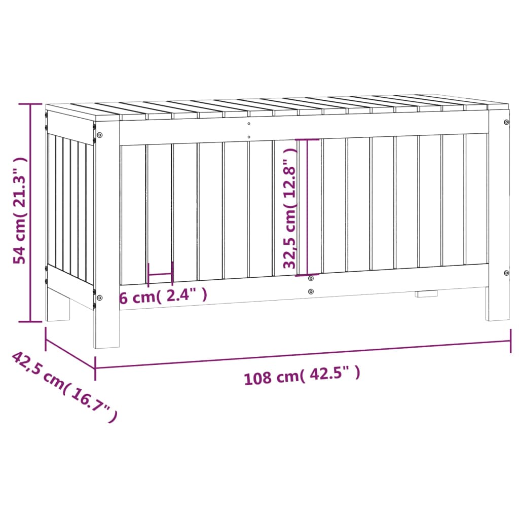 Vrtna kutija za pohranu 108x42,5x54 cm od masivne borovine