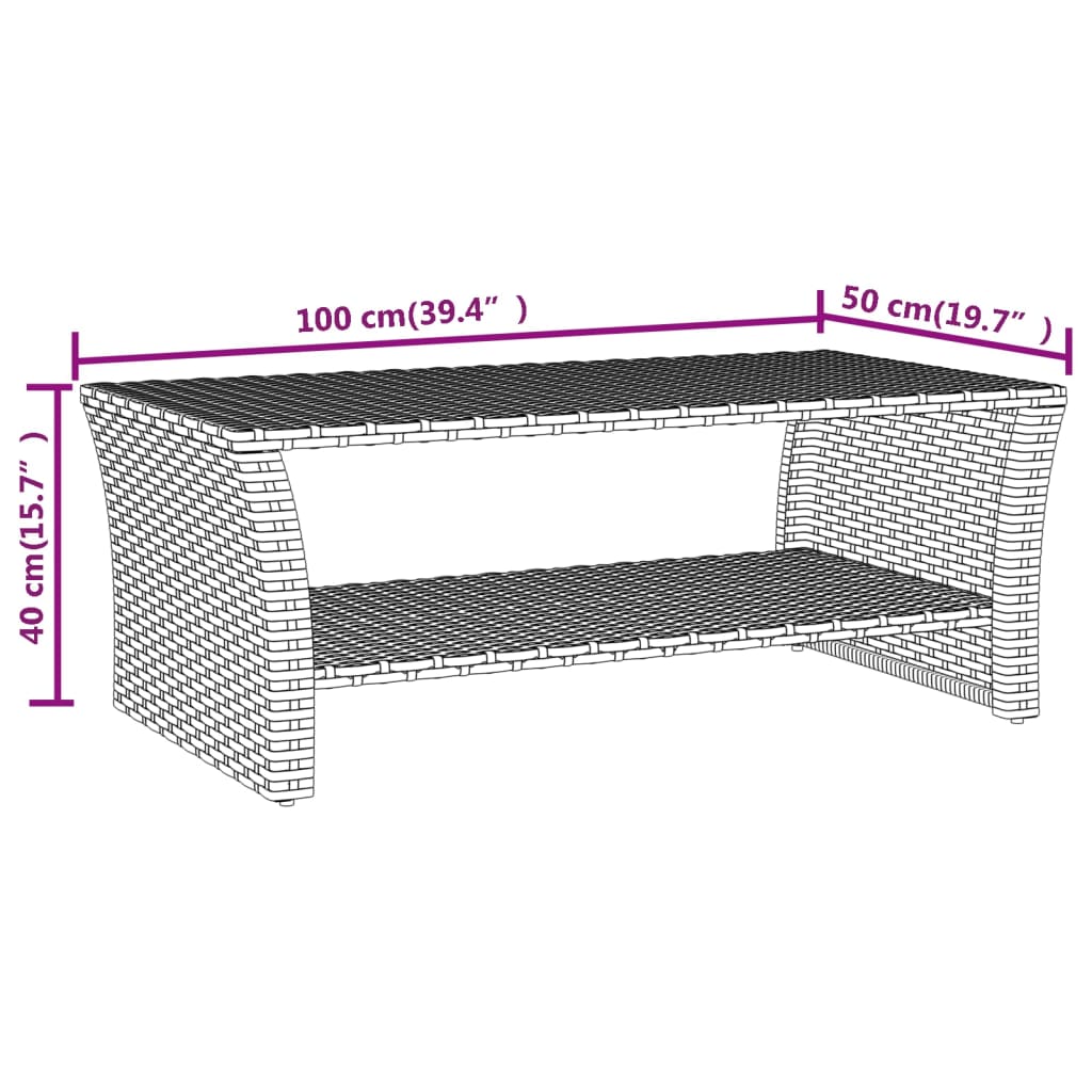 Stolić za kavu sivi 100 x 50 x 40 cm od poliratana
