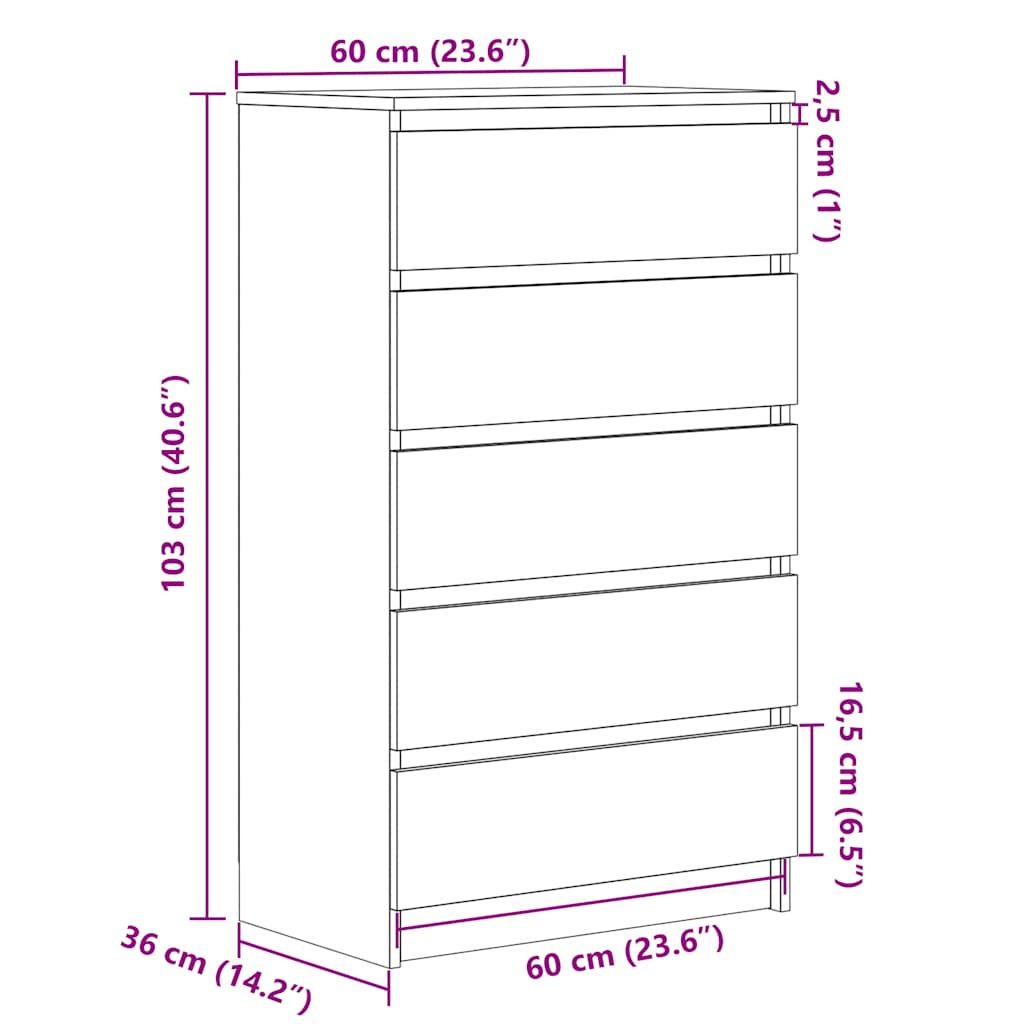 Ladičar siva boja betona 60 x 36 x 103 cm od konstruiranog drva