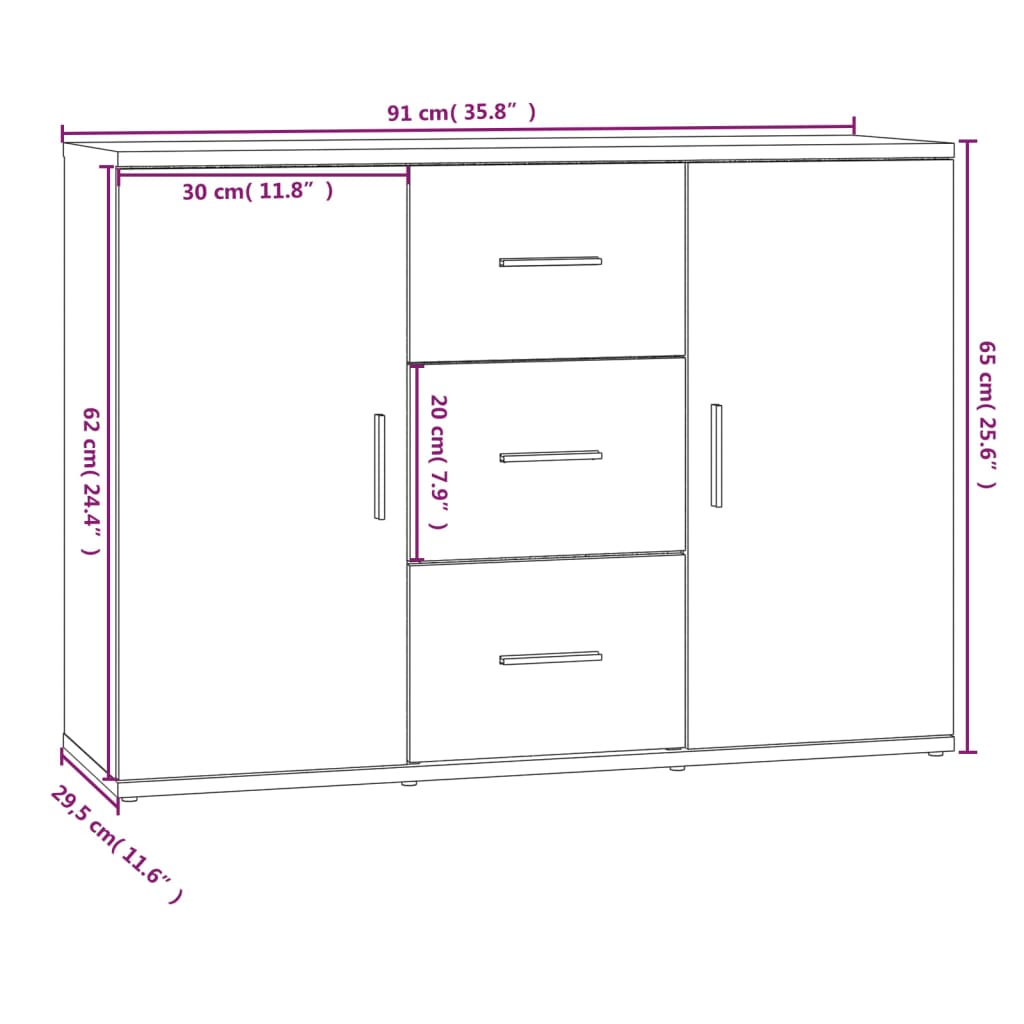 Komoda crna 91 x 29,5 x 65 cm od konstruiranog drva