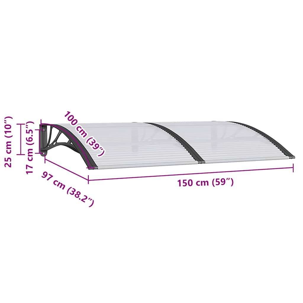 Nadstrešnica za vrata crna 150 x 100 cm polikarbonatna