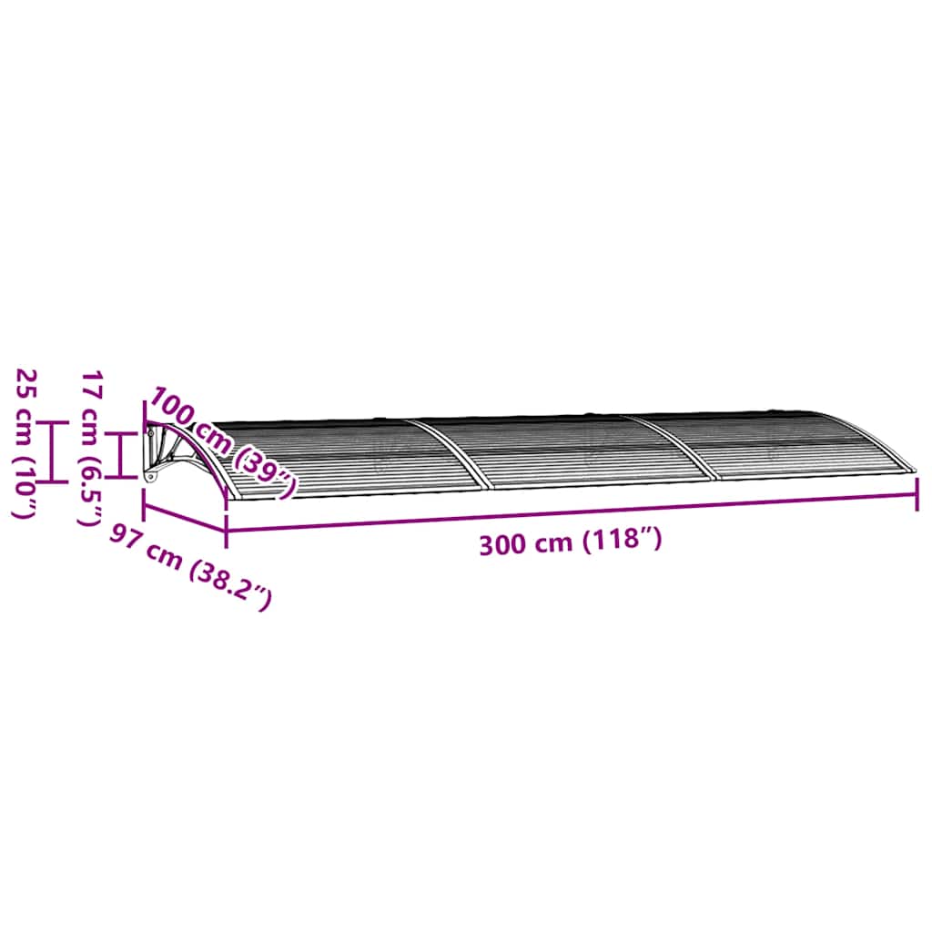 Nadstrešnica za vrata siva 300 x 100 cm polikarbonatna