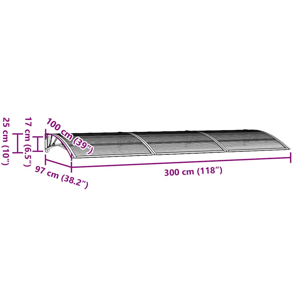 Nadstrešnica za vrata crna 300 x 100 cm polikarbonatna
