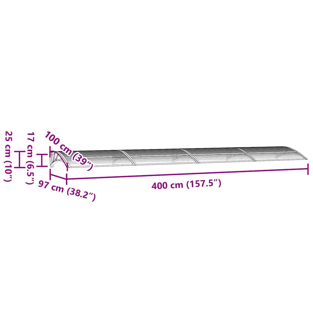 Nadstrešnica za vrata siva 400x100 cm polikarbonat