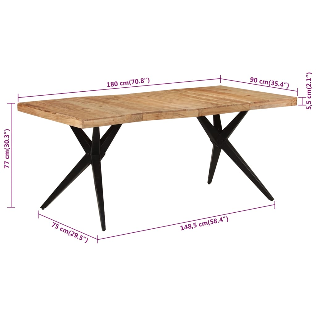 Blagovaonski stol crni 180x90x77 cm od masivnog bagremovog drva