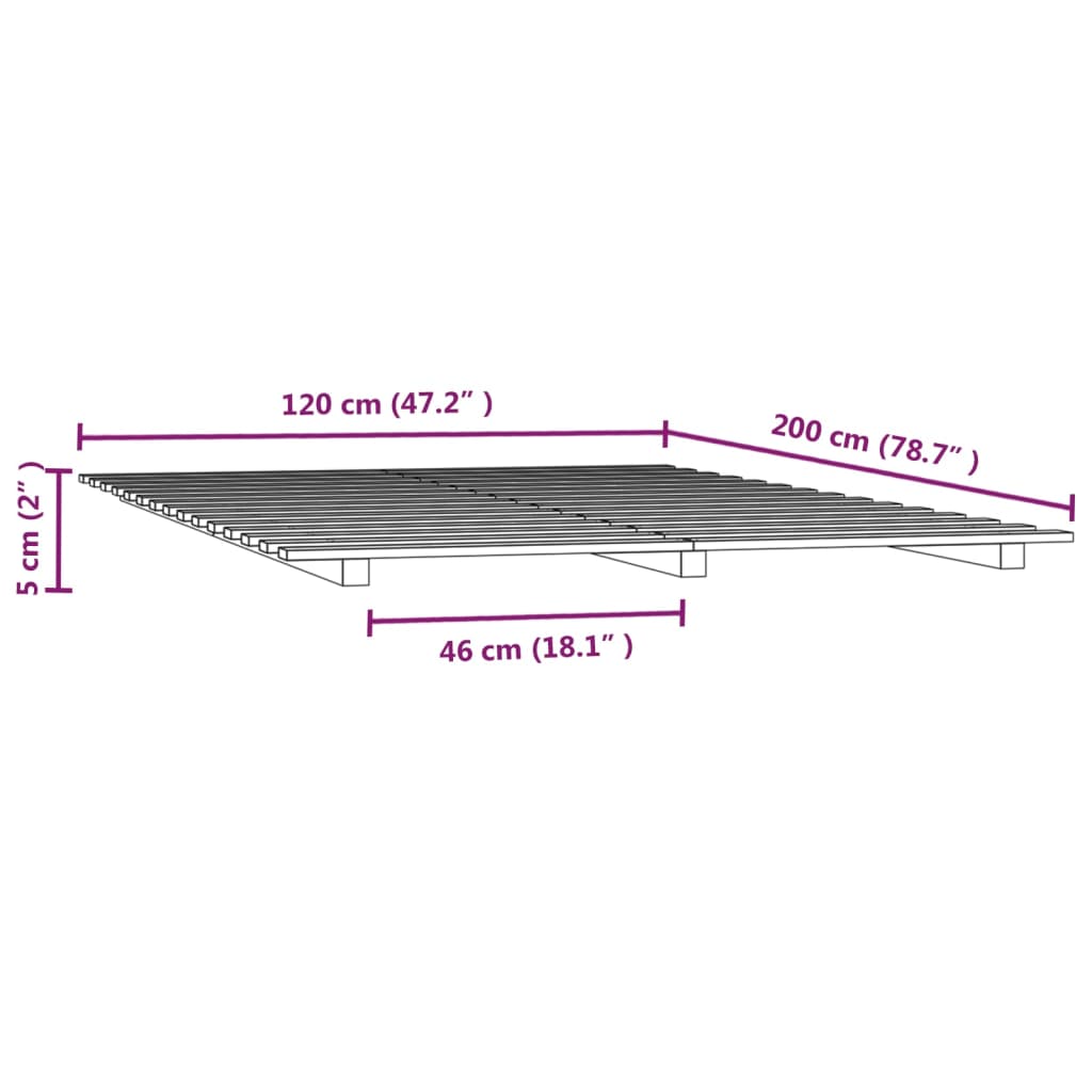 Okvir za krevet 120 x 200 cm od masivne borovine