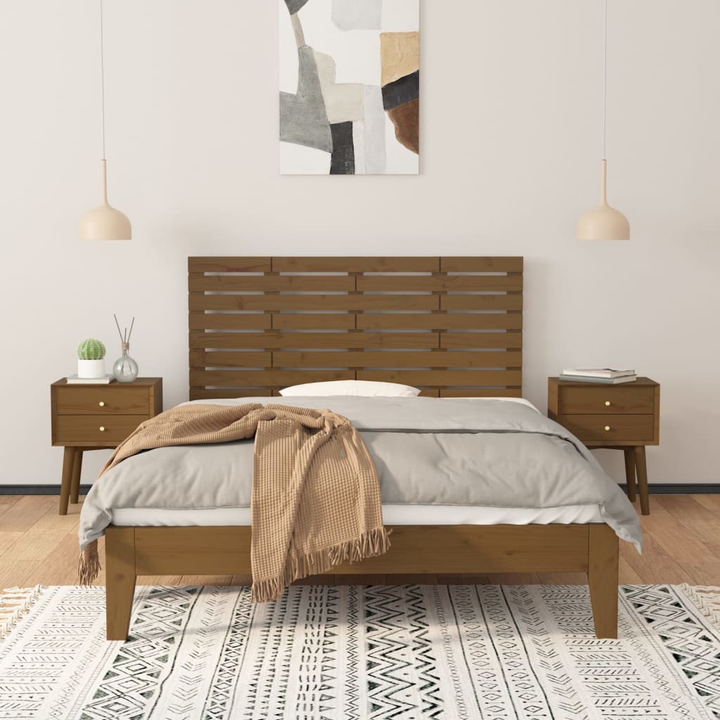 Zidno uzglavlje boja meda 126x3x63 cm masivna borovina