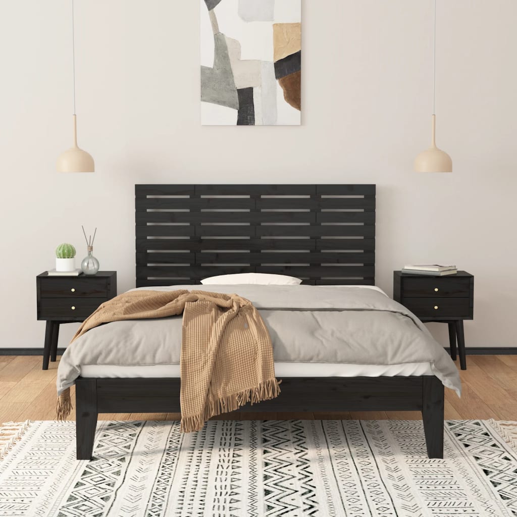 Zidno uzglavlje crni 146x3x63 cm od masivne borovine