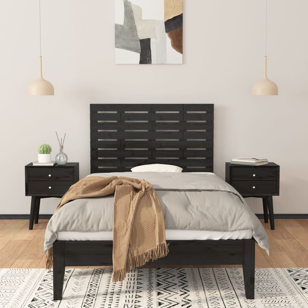 Zidno uzglavlje crni 81x3x63 cm od masivne borovine