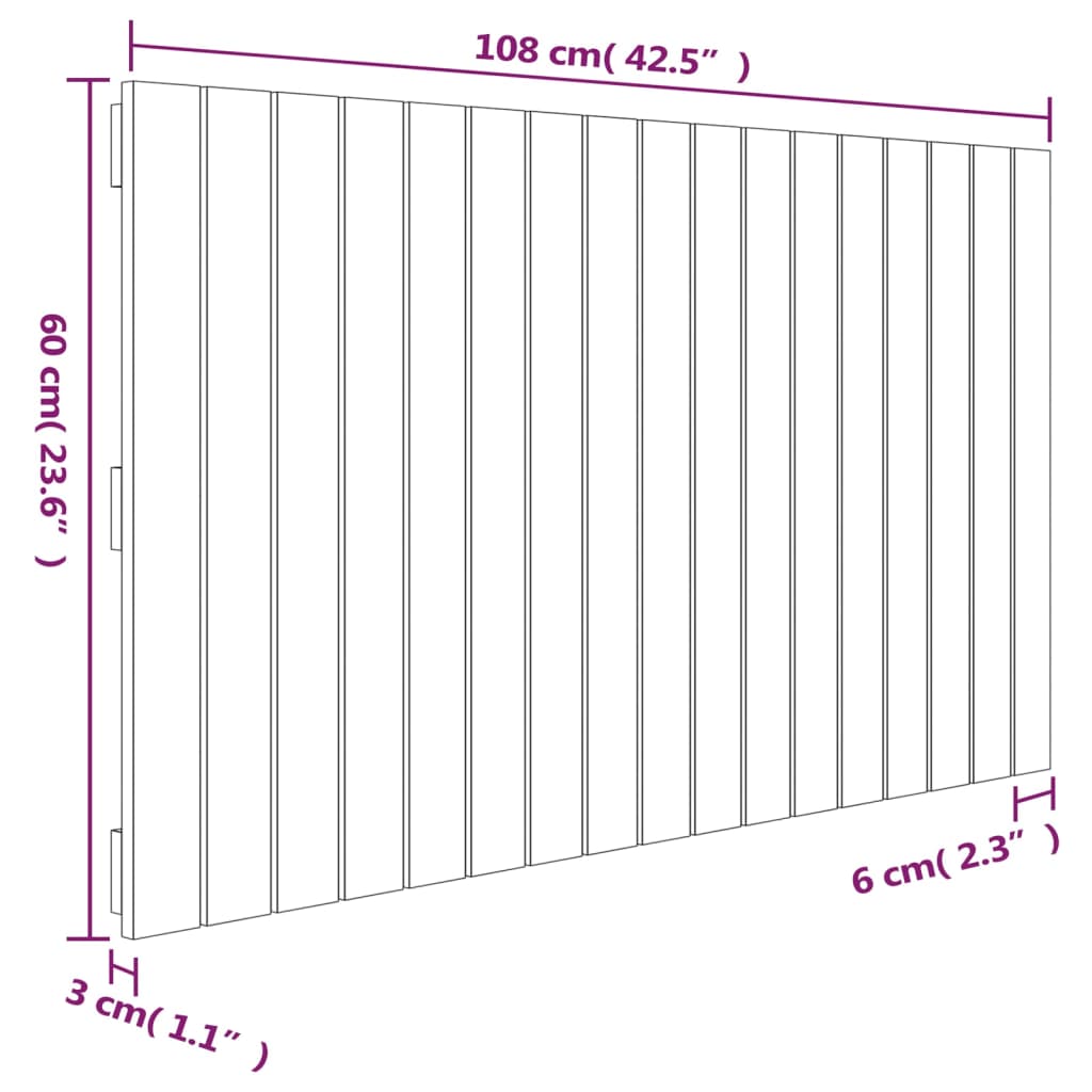 Zidno uzglavlje 108 x 3 x 60 cm od masivne borovine