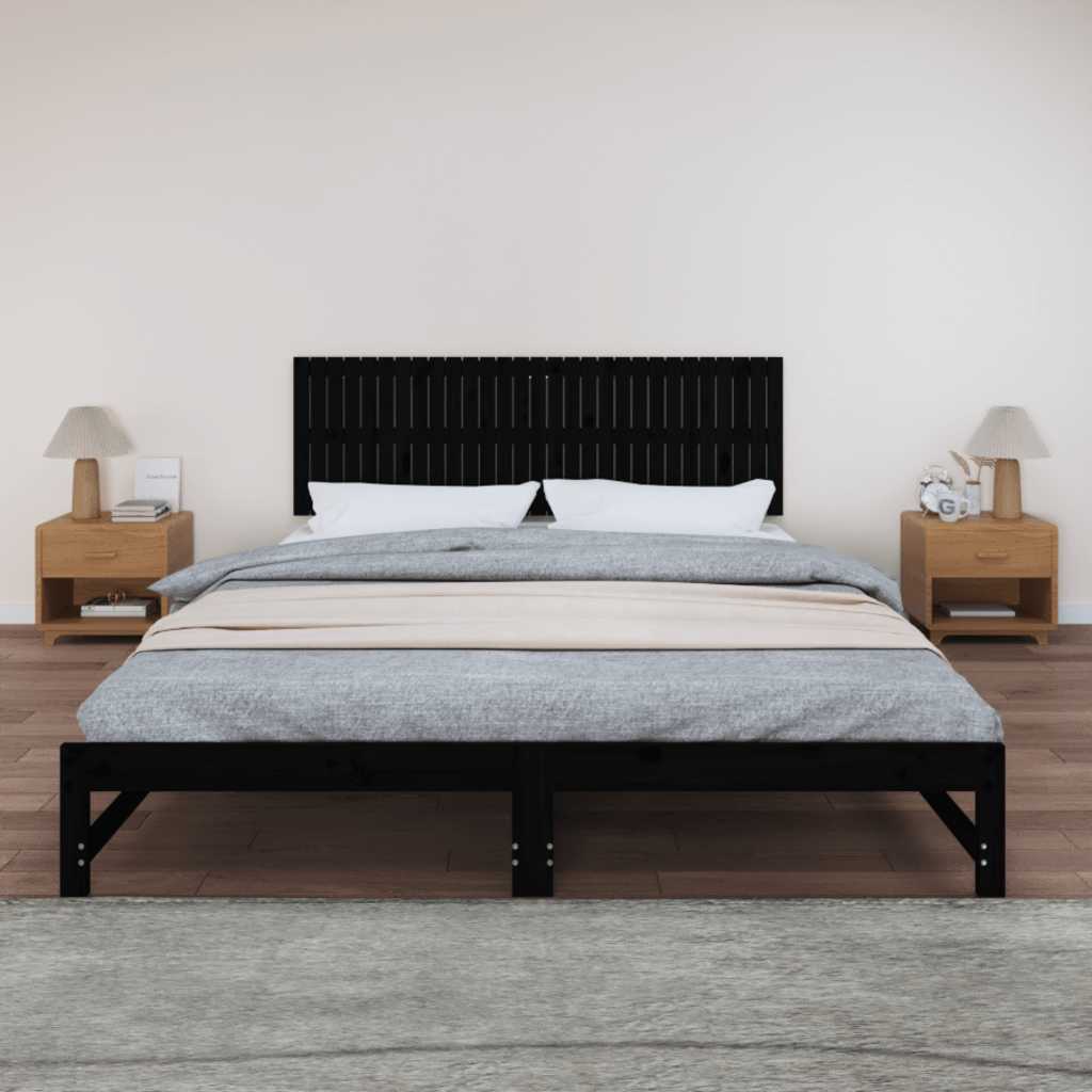 Zidno uzglavlje crni 185x3x60 cm od masivne borovine