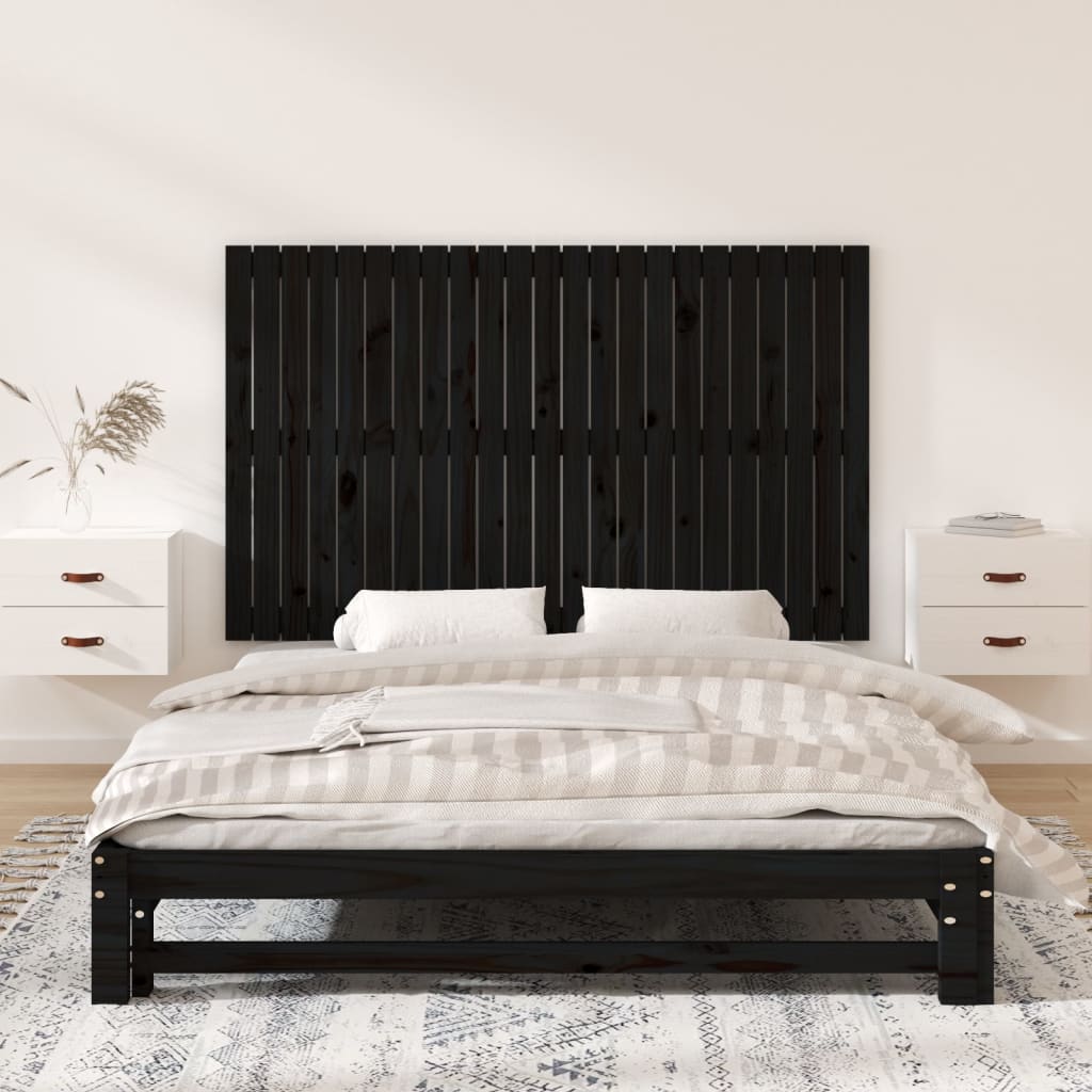 Zidno uzglavlje crni 147x3x90 cm od masivne borovine