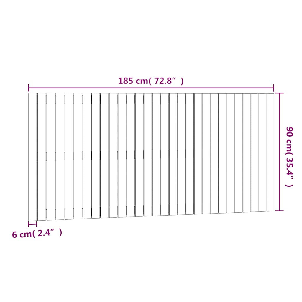 Zidno uzglavlje crni 185x3x90 cm od masivne borovine