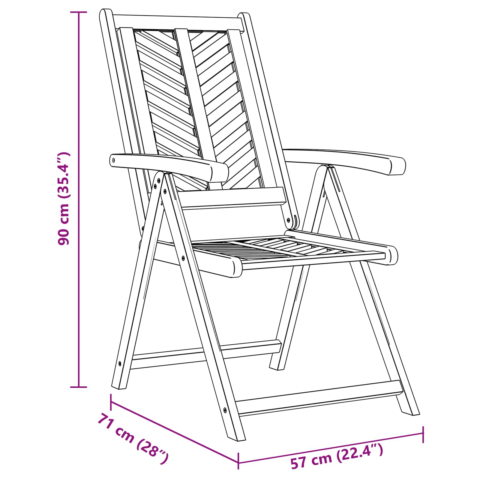 Vrtna stolica 8 pcs Smeđa 57 x 72 x 109 cm Čvrsto drvo akacije